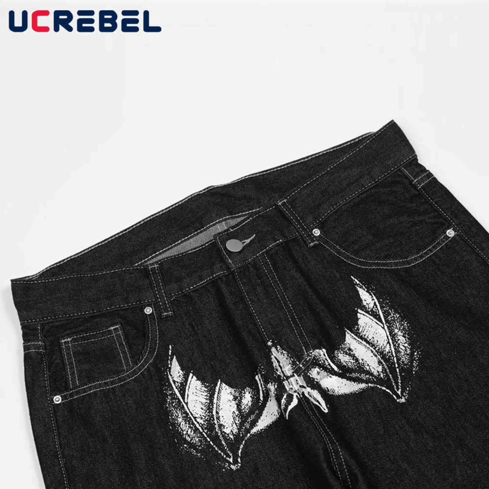 Spoof Portrait Print Denim Pants Mens High Street Loose Straight-leg Pants Streetwear Casual Jeans Trousers Men 211120