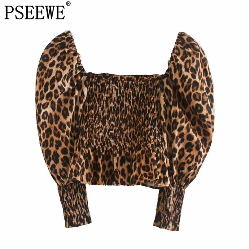 Tops Women Vintage Leopard Stretch Blouses Mujer Fashion Square Collar Puff Sleeves Ruffle Hem Elastic smocked 210519
Tops Women Vintage Leopard Stretch Blouses Mujer Fashion Square Collar Puff Sleeves Ruffle Hem Elastic smocked 210519