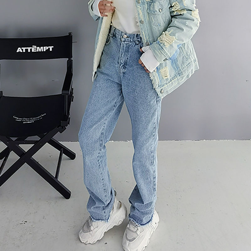 Shorts Wear Two Piece Jeans Women's Spring High Waist Color Contrast Hole Straight Denim Pants Female 5B425 210427