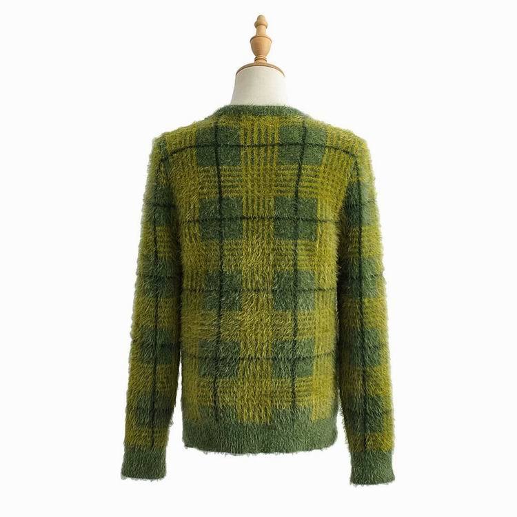 Vintage warm Green Plaid Cardigan women knitted sweater With Front Button Women Cropped Sweater 210521