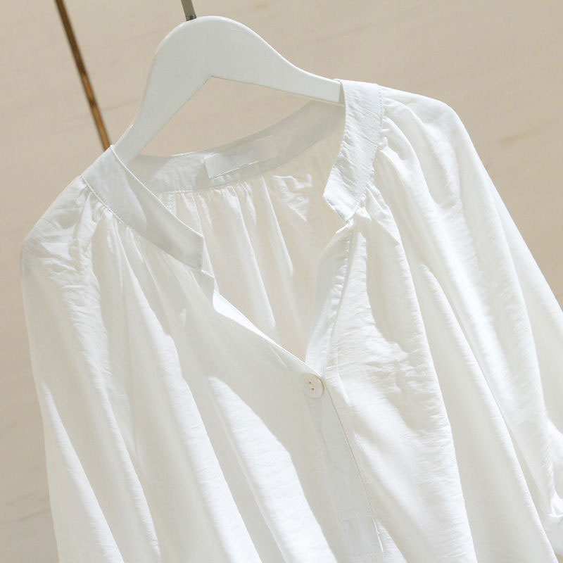 Summer Women Shirt Plus Size Loose Casual V-neck White Blouse Cotton Female Half Sleeve Solid Tops And Blouses Lady Clothes D77 210512