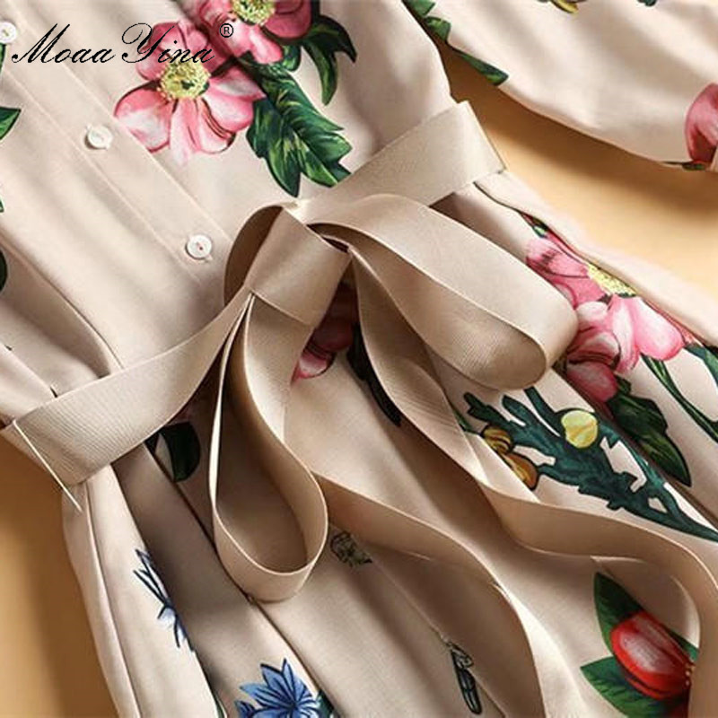 Fashion Runway dress Spring Summer Women's Dress Floral-Print Elegant Lace up Dresses 210524