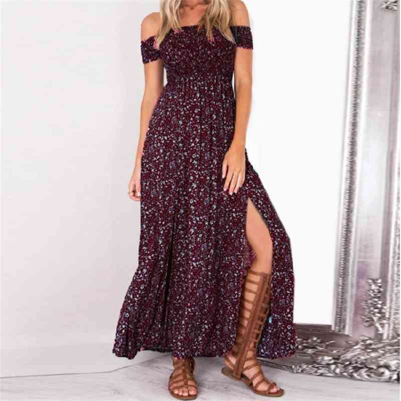 Sexy Strapless Beach Summer Dress Sundresses Vintage Bohemian Maxi Robe Femme Boho Floral Women Split Long es Vestido 210623