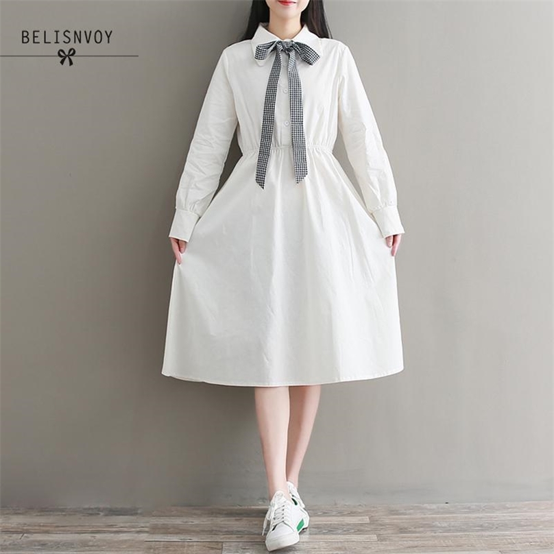 Mori Girl Sweet Dresses Spring Autumn Women Long Sleeve Cotton White Dress With Bow Female Elegant Midi Vestidos 210520
Mori Girl Sweet Dresses Spring Autumn Women Long Sleeve Cotton White Dress With Bow Female Elegant Midi Vestidos 210520