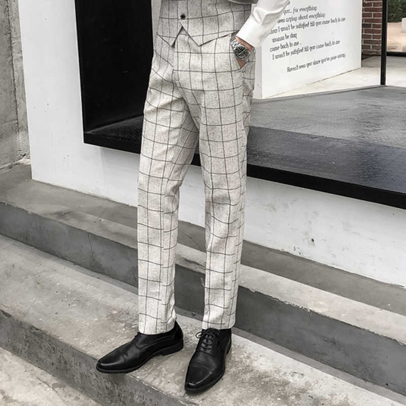 Autumn Formal Business Dress Pants Men Office Social Suit Pants Men Casual Classic Plaid Wedding Trousers Plus Size 29-38 210527