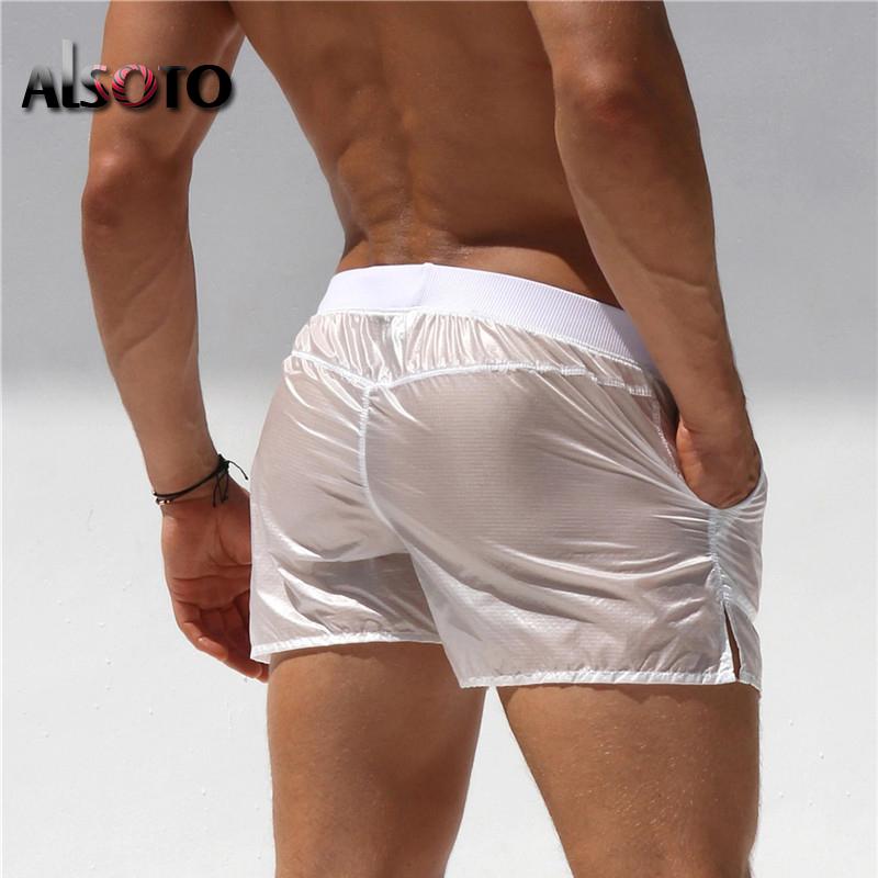 Men Transparent Shorts Bodybuilding Man Summer Gyms Workout Male Breathable Mesh Quick Dry Sportswear Jogger Beach Short Pants Men's
