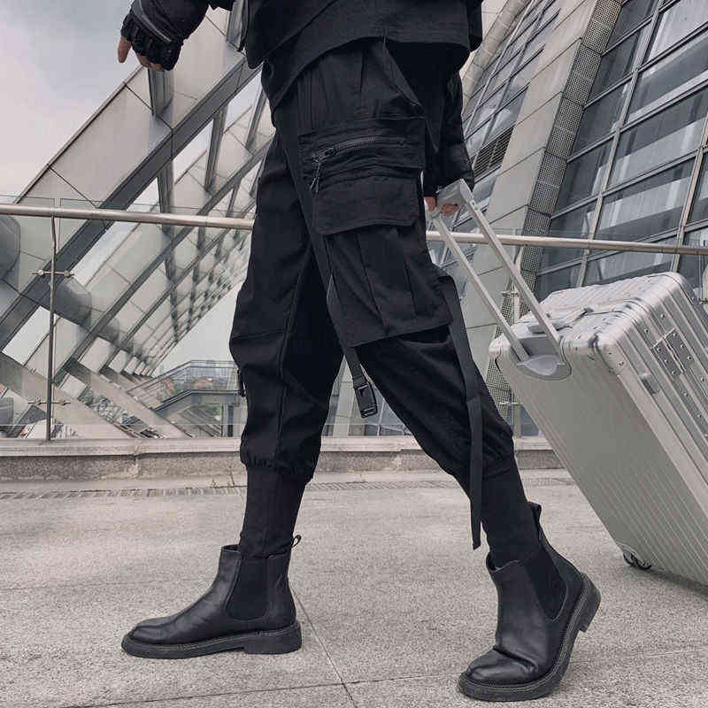 Black Cargo Pants Joggers Men Harajuku Swag Streetwear Military Techwear Mens Clothing Japanese Style Pencil Casual Trousers 211112