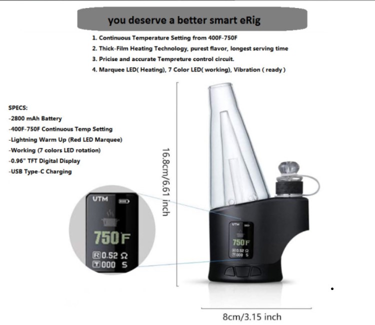 Min.1set M-Code Wax Vaporizer Kit 2800mAh SOC Enail TC Vape Mod LED Display Screen Ceramic Atomizer Glass Bong Dab Rig, Random color
Min.1set M-Code Wax Vaporizer Kit 2800mAh SOC Enail TC Vape Mod LED Display Screen Ceramic Atomizer Glass Bong Dab Rig, Random color