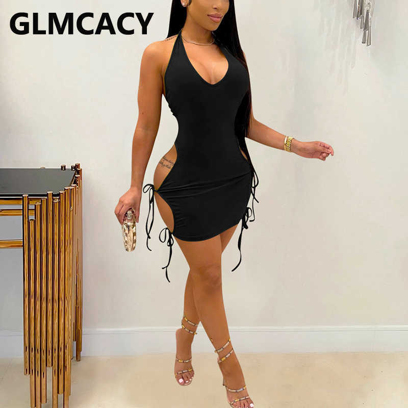 Halter Sexy Cut Out Bodycon Party Club Mini Dress 210702