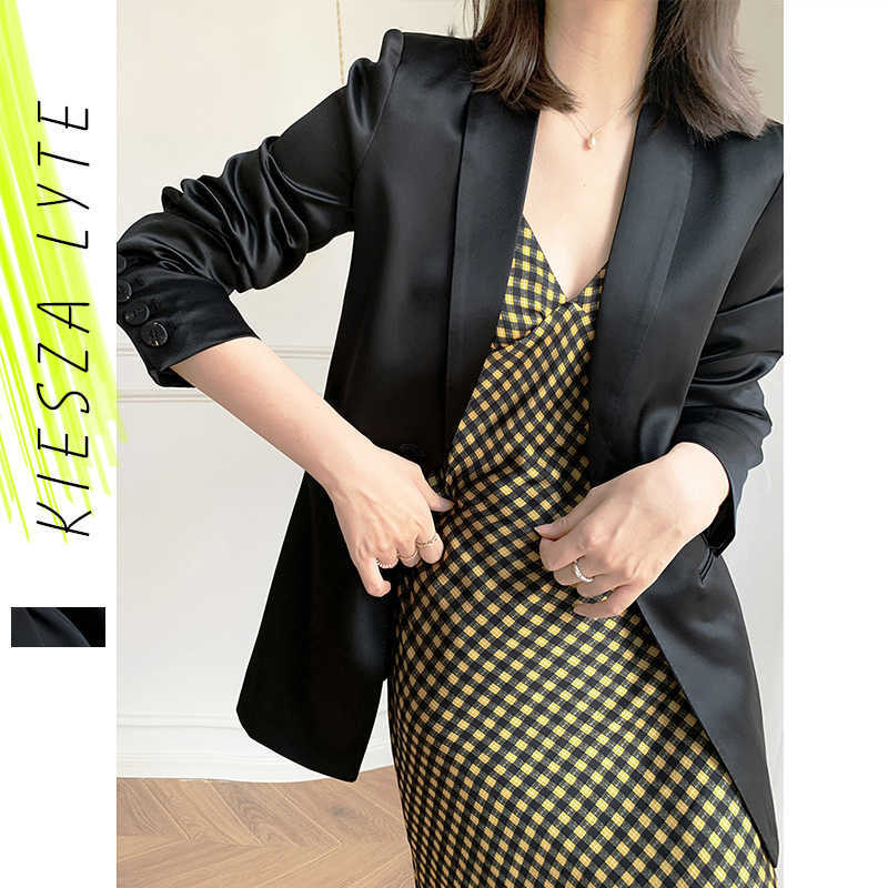 Suit Jacket for Women Summer Office Lady Black Satin Slim Sunblock Blazer Outwear bleizer de mujer 210608
Suit Jacket for Women Summer Office Lady Black Satin Slim Sunblock Blazer Outwear bleizer de mujer 210608