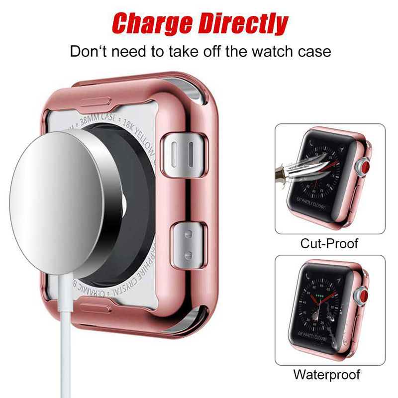 360 Full Protection Soft TPU Cases Front Screen Protector Electroplated Plating Protective Cover For Apple Watch iWatch series 7 6 5 4 3 2 41mm 45mm 4