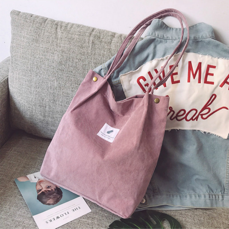 Bags for Women Corduroy Shoulder Bag Reusable Shopping Bags Casual Tote Female Handbag, White 
Bags for Women Corduroy Shoulder Bag Reusable Shopping Bags Casual Tote Female Handbag, White