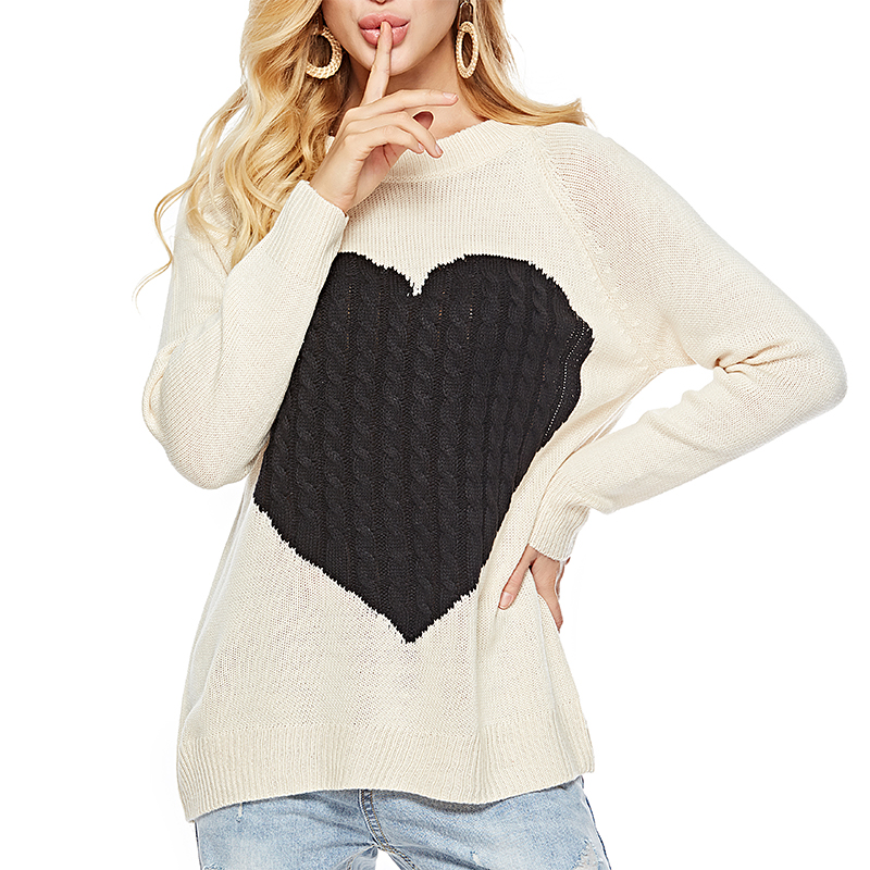 2021 autumn and winter new white black love knit sweater sweater casual all-match women's clothing
2021 autumn and winter new white black love knit sweater sweater casual all-match women's clothing