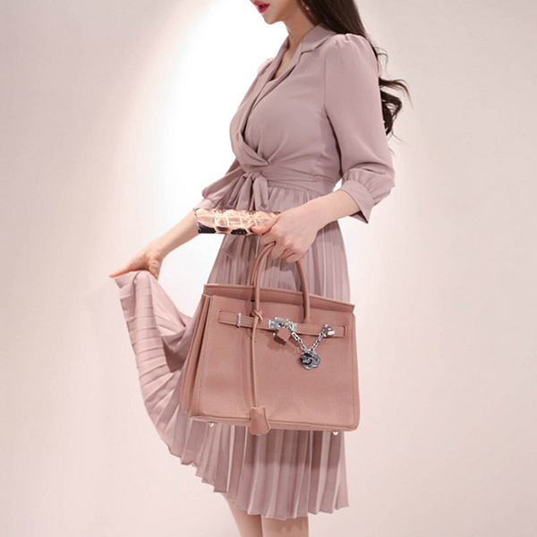 Spring Elegant Women Dress Office Lady Dress High Street Pleated Sashes Dress Work Wear Business Casual Vestidos 210518