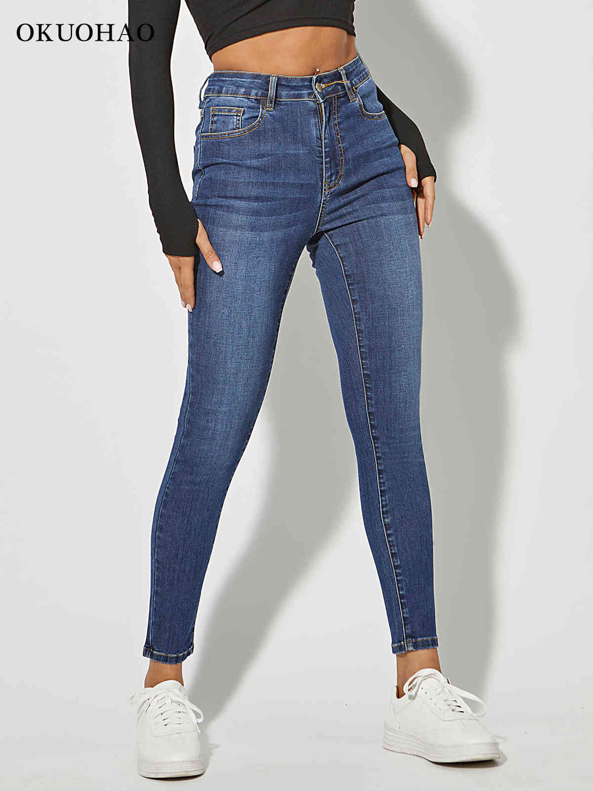 Skinny Jeans For Women Stretchy High Waist Classic Denim Pant Slim Hip Lift Mom Jean Fashion Blue Wash Five Pockets Pencil 211129
