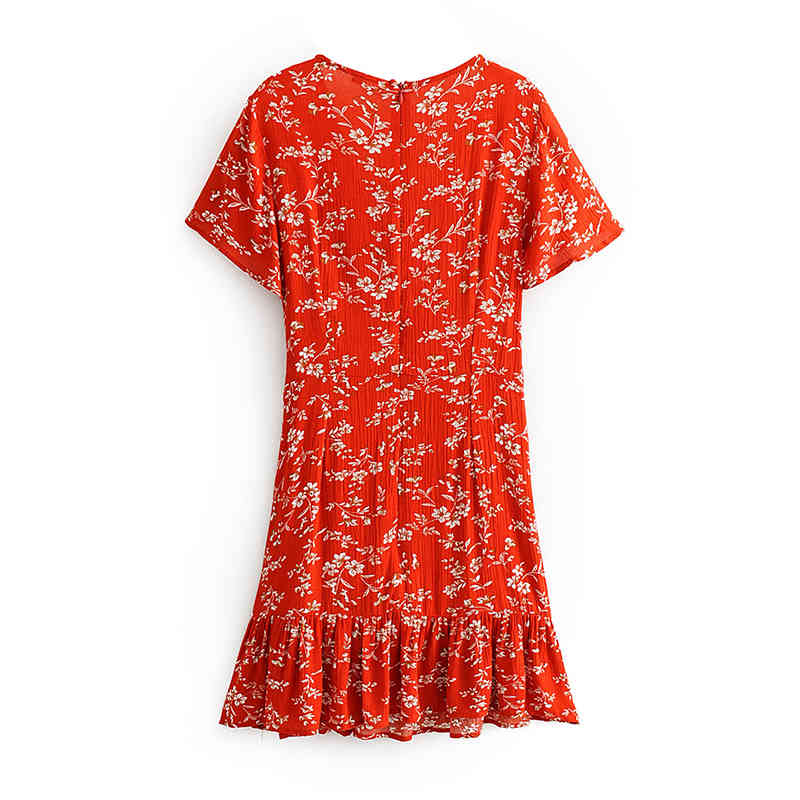 Women V Neck Ruffle Wrap Dress Summer A Line Beach Party es Casual Short Sleeve Floral Print Mini 210515