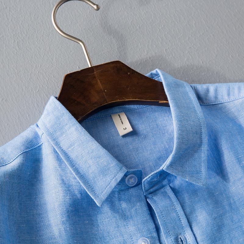 Men's Casual Shirts 2021 Summer Linen Shirt Fashion Classic Style Solid Color Short Sleeve White Male Brand Clothes Pink Gray