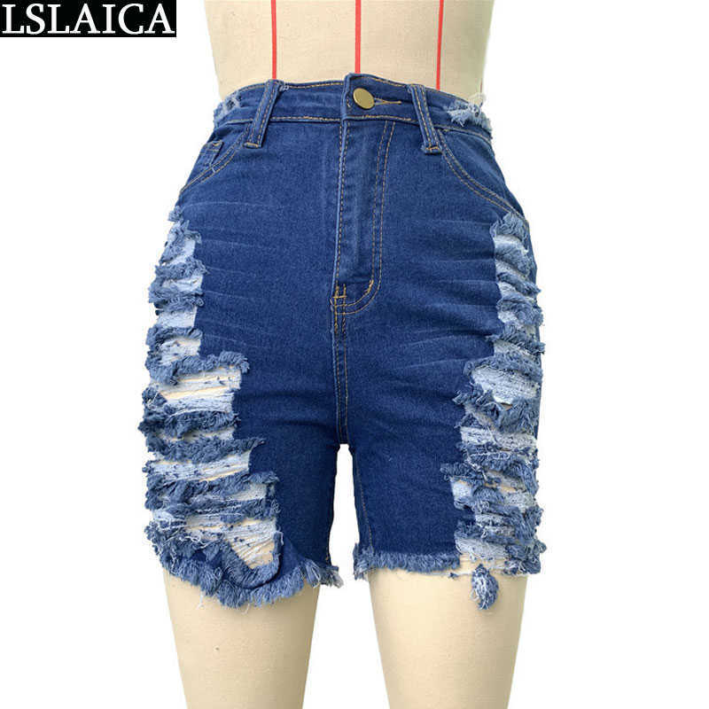 Women's Fashion Ripped Jeans Shorts with Ripped Holes Sexy Clubwear Placket with Zipper Arrival Casual Shorts Women 210611