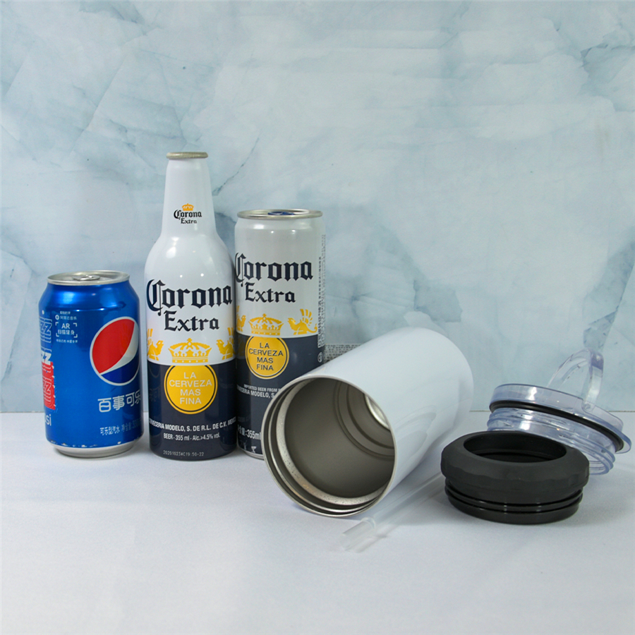 16oz 4 in 1 sublimation tumbler blank can cooler cans koozie white stainless steel straight tumbler 2 lids coffee mug water bottle