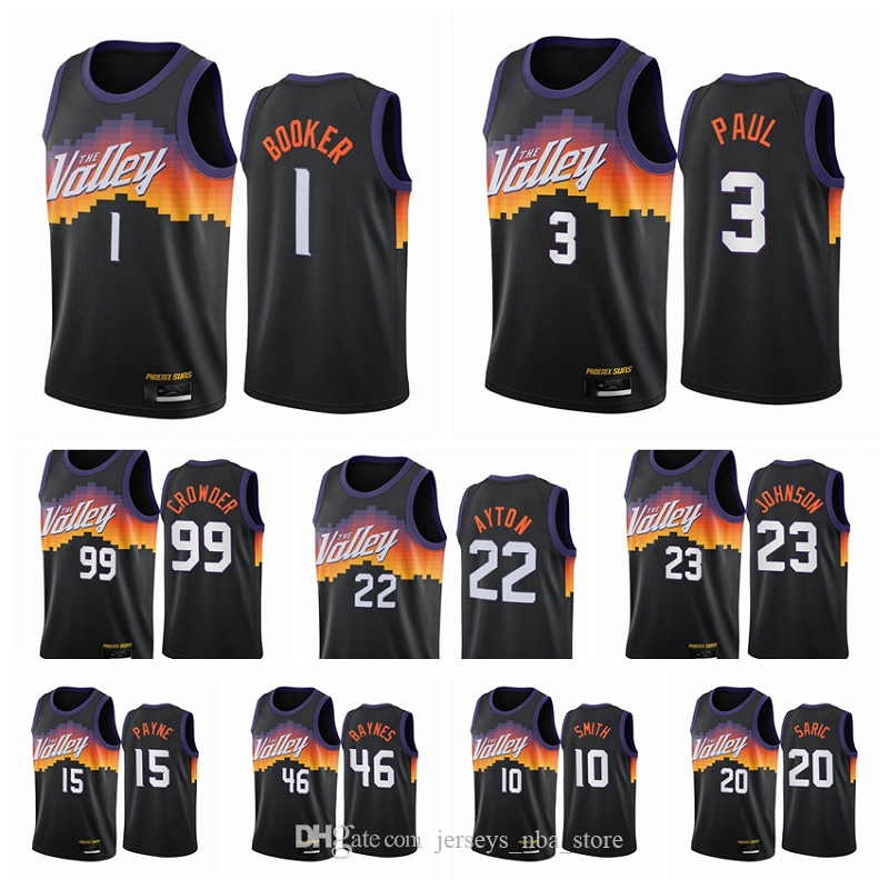 Phoenix Suns Men Devin 1 Booker Chris Paul Deandre Ayton Jae Crowder 2020-21 Black City Basketball Jersey New Uniform, Color1
Phoenix Suns Men Devin 1 Booker Chris Paul Deandre Ayton Jae Crowder 2020-21 Black City Basketball Jersey New Uniform, Color1