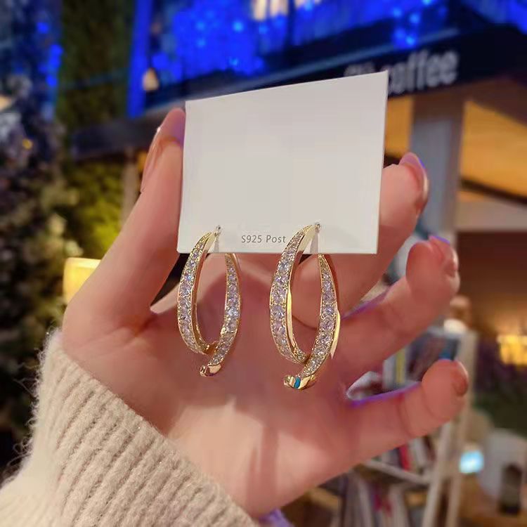 Luxury diamond Silver 925 geometric Earrings Designer Dangle & Chandelier silvers needle earring Korean design new high texture earring tide