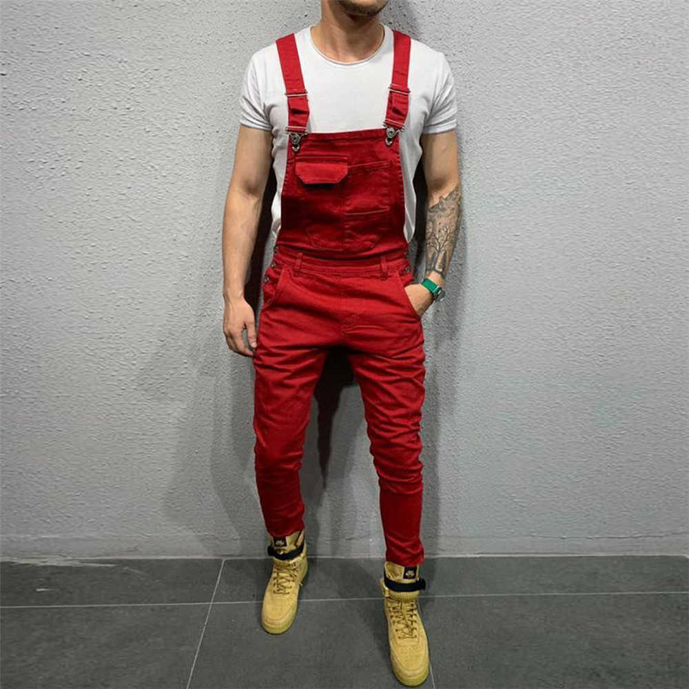 Mens Jeans Overalls Denim Dungaree Bib Overalls Male Jumpsuits Cargo Work Pants Trousers Plus Size Mens Casual Moto Biker Pants Y0811