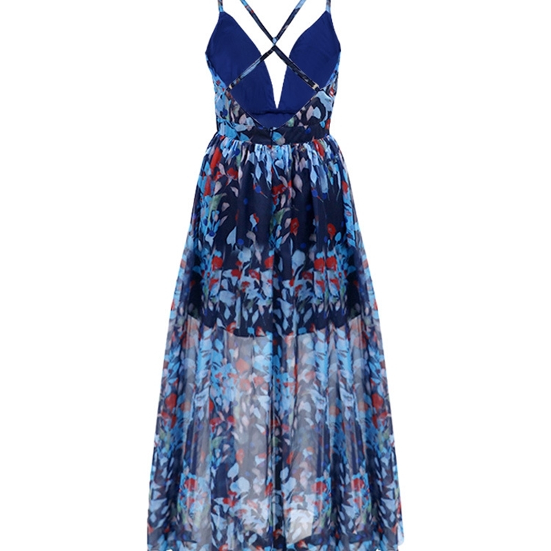 Women Dress Deep V Neck Backless Bohemia es Sexy Long Print Floral Maxi Spaghetti Strap es 210513
