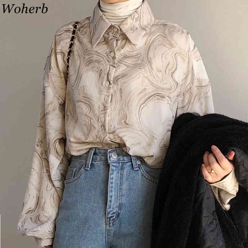 Women Vintage Print Blouse Shirt Spring Summer Long Sleeve Korean Causal Blusas Fashion Elegant Tops Clothing 210519