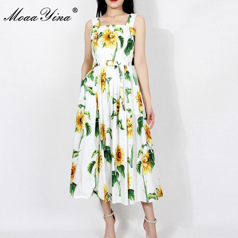 Bohemian Vacation Dress Women's Summer Fashion Spaghetti Strap Pineapple print Runway Elegant Party 210524