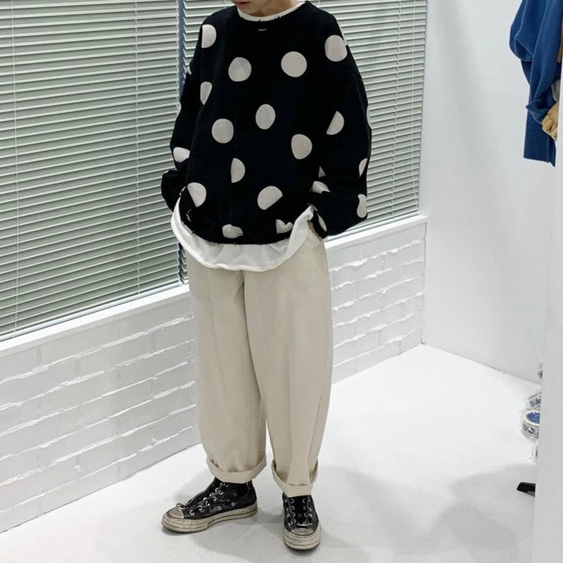 Nomikuma Korean Dot Pullover Sweatshirt Causal O-neck Long Sleeve Women Hoodies Spring New Sweet Pullover Top Jumper 6E719 210427