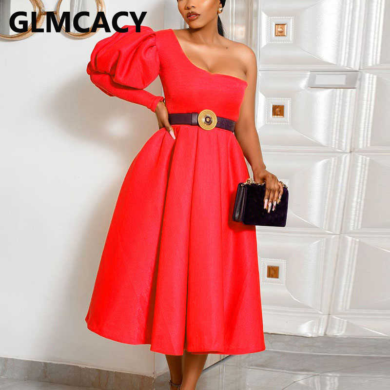 Women One Shoulder Sweet Party Dress Classy Evening Midi Dresses Gown 210702