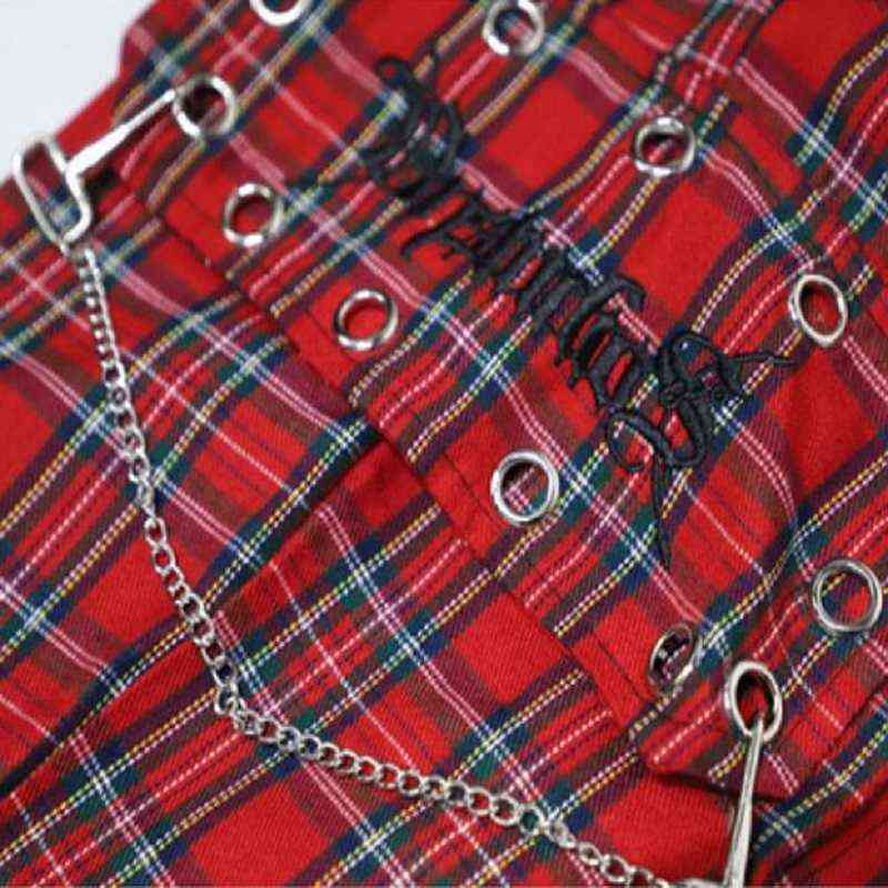 HOUZHOU Punk Cargo Plaid Pant Gothic Harajuku Red Checkered Wide Leg Trousers For Female Autumn Streetwear Hippie Fashion 211124