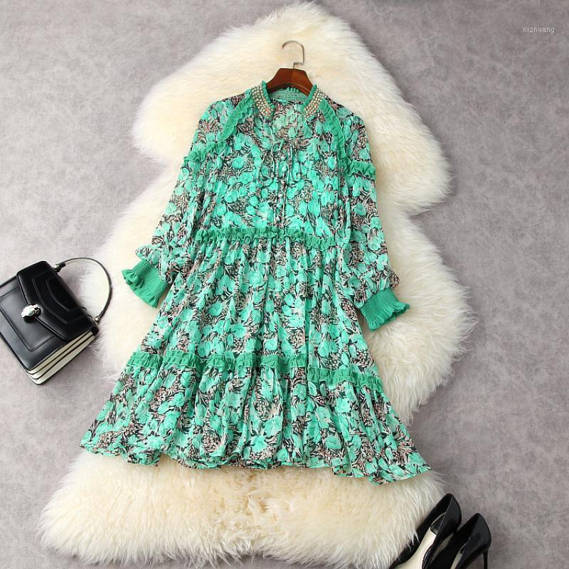 Casual Dresses 2021 Nine-point Sleeve With Beaded V-neck Printing Fashion Dress European And American Women' Clothing Spring, Green
Casual Dresses 2021 Nine-point Sleeve With Beaded V-neck Printing Fashion Dress European And American Women' Clothing Spring, Green