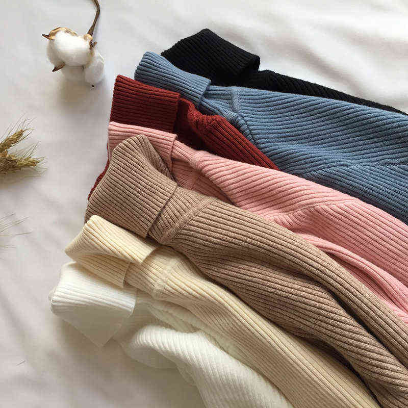 Autumn Winter Thick Sweater Women Knitted Ribbed Pullover Sweater Long Sleeve Turtleneck Slim Jumper Soft Warm Pull Femme 211109