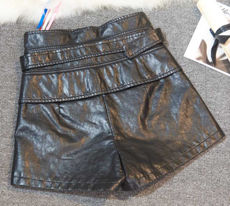 Leather High Waist Shorts For Women Irregular Slim Black Winter WomenShorts Fashion Casual Women's