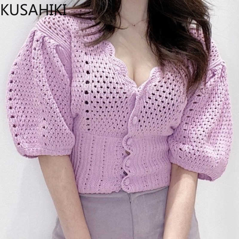 KUSAHIKI Chic Hollow-out Short Knitwear Korean Puff Sleeve V-neck Women Knitted Tops Causal Slim Spring Summer Jumper 6H069 210602, White
KUSAHIKI Chic Hollow-out Short Knitwear Korean Puff Sleeve V-neck Women Knitted Tops Causal Slim Spring Summer Jumper 6H069 210602, White