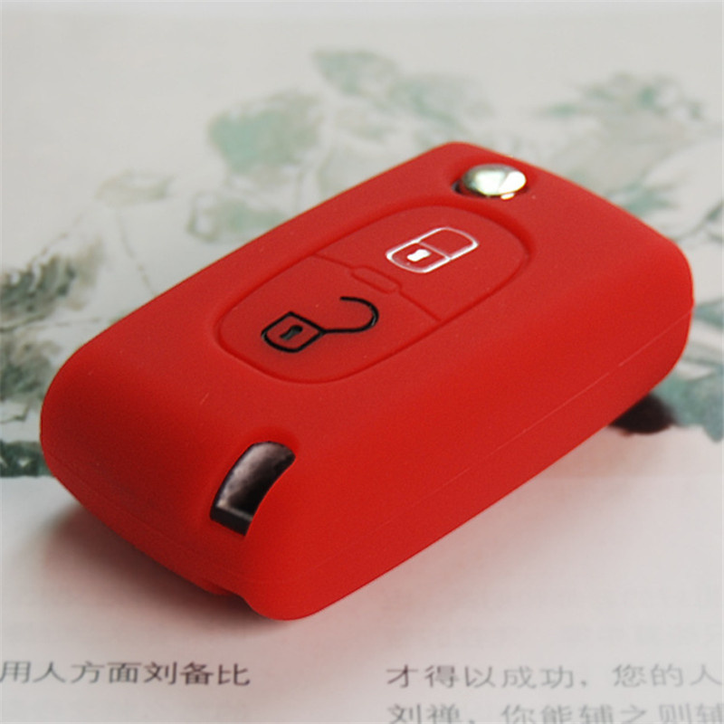 Car Silicone Key Case Cover Flip Remote Cars Key Holder Shell Fob For Citroen C2 C3 C4 C8 PEUGEOT 308 207 307 3008 5008 2 Buttons Soft Keys Covers