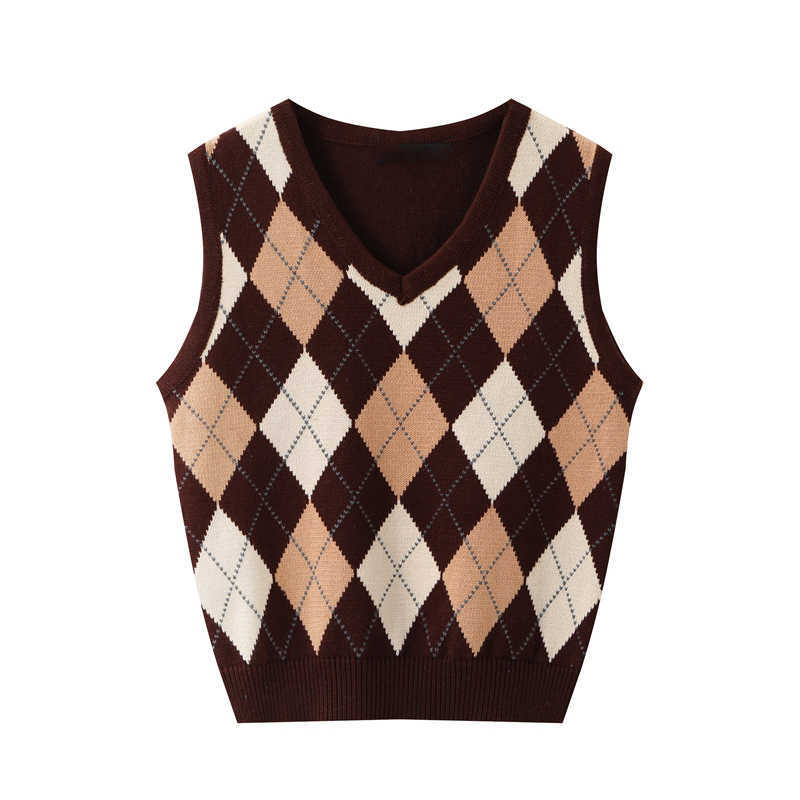 PUWD Slim Girls Bomb Arglye Sweaters Spring-Autumn Fashion Ladies Sweet V-Neck Knitted Vest Vintage Women Chic Knitwear 211014