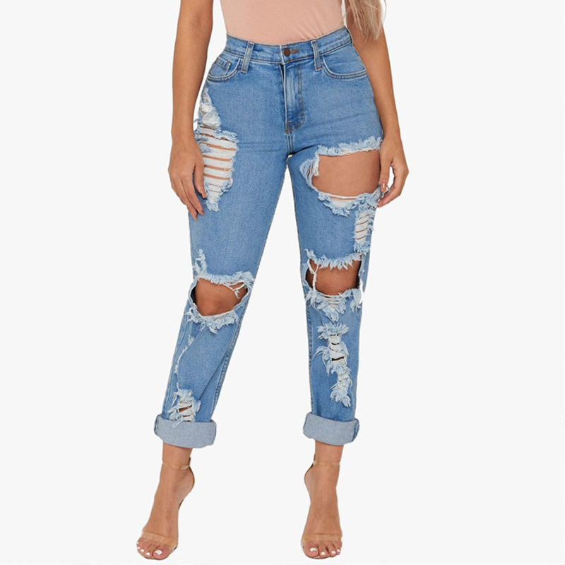 Ripped Jeans for Women Vintage Ankle Length Denim Pants High Waisted Slim Elasticity Female Casual Pencil 210428