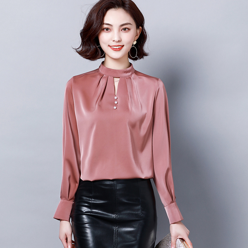 autumn women ladies tops and blouses plus size shirt long sleeve chiffon solid Office Lady top black 6013 50 210427