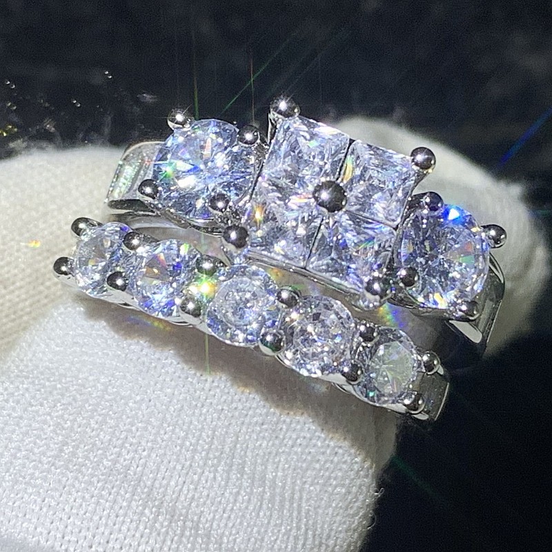 Size 5-10 Choucong Brand Wedding Rings Luxury Jewelry 925 Sterling Silver Princess Cut White Topaz CZ Diamond Gemstones Women Party Bridal Ring Set Fo