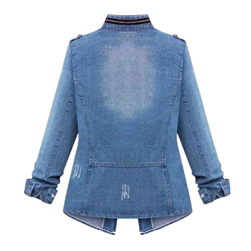 Women Casual Denim Jackets Cardigan Zipper Casaco Feminino Coat Pockets Top Streetwear Slim Elastic Waist Jeans Jacket 210428