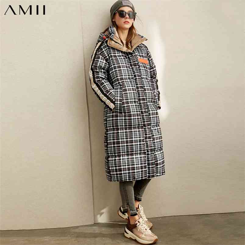 Korean version of European 80 white duck down jacket winter loose hooded plaid bread suit 11970417 210527