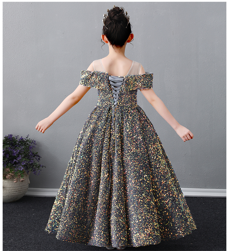 Sequin Lace Little Baby Girls Princess Flower Girl Dresses For Wedding Birthday Party Long Gown Formal Pageant Gowns Junior Bridesmaid Clothes 403