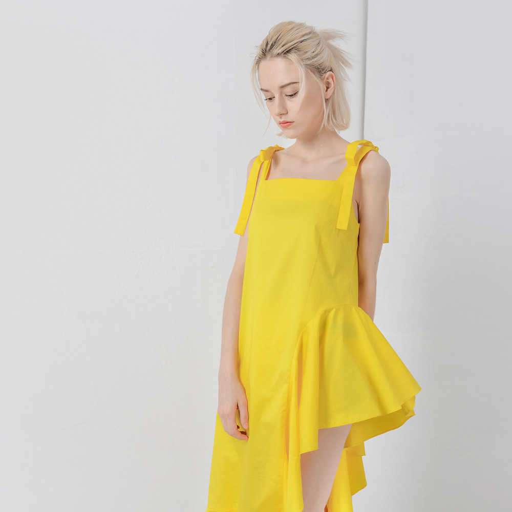 Big Sale Spring and Summer Korean Fashion Casual Loose Cotton Dress Irregular Ruffled Street Sexy Comfortable Female 210615Z