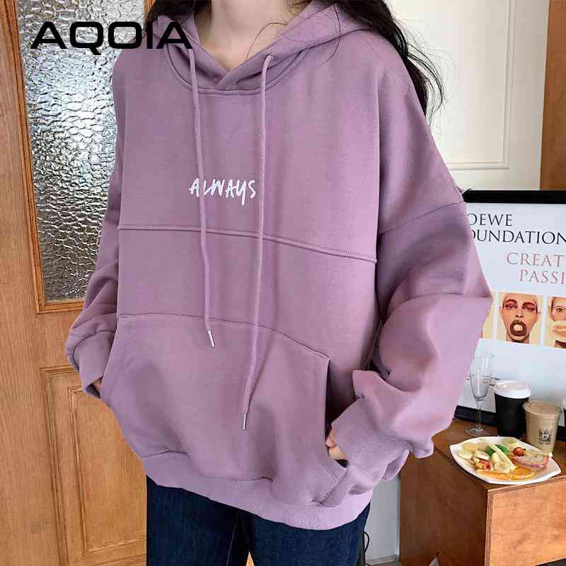 Winter Letter Printing Loose Women's Hoodies Sweatshirt Pockets Oversize Sweatshirts Women Autumn Warm Female Pullovers 210521, Sku