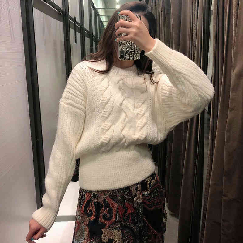 Women Fashion Loose Knitted Sweater Vintage Round neck Long Sleeve Female Pullovers Chic Tops 210520