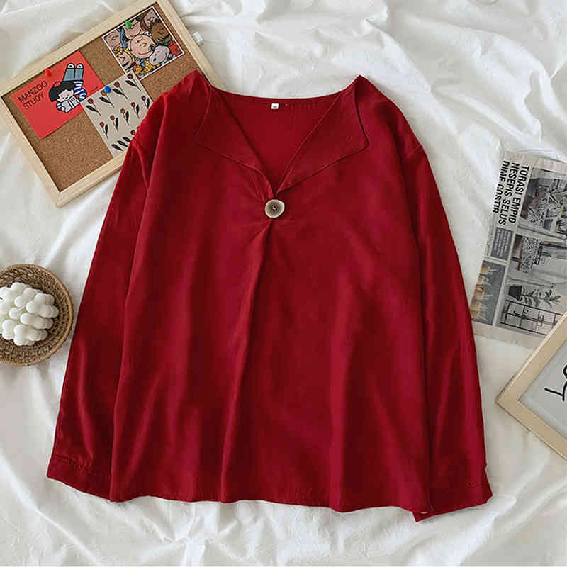 Autumn Solid Vintage Loose All-match Fashion Women Blouses Korean Style Long Sleeve Woman's Shirts Top Feminine 10797 210518