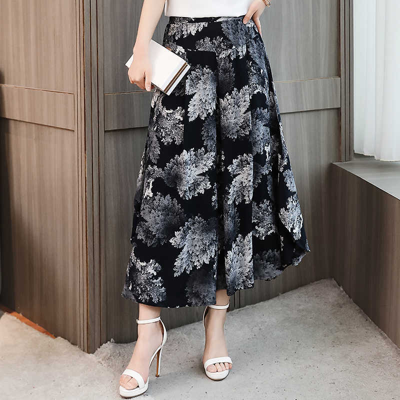 Summer Wide Leg Pants Women High Quality Loose Summer Bohemian Beach Pants Calf-Length High Waist Women Pants 211006