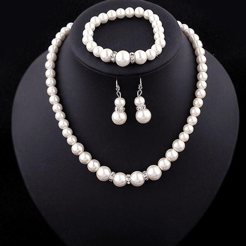 Earrings & Necklace Simple Simulated Pearl Bridal Jewelry Sets Crystal Fashion Wedding Bracelet For Women, Silver
Earrings & Necklace Simple Simulated Pearl Bridal Jewelry Sets Crystal Fashion Wedding Bracelet For Women, Silver